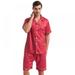 ZDMATHE Men's Short Sleeve Short Pants Pajamas Sets Summer Solid Color Home Sleepwear Causal Loose Ice Silk Lapel Nightwear