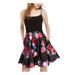 BLONDIE Womens Black Pockets Floral Spaghetti Strap Scoop Neck Short Fit + Flare Party Dress Size 9