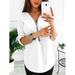 Plus Size S-5XL V Neck Zip up Casual Tops Roll-Up Long Sleeve T-shirts Oversized Loose Ladies Shirt Blouses Fashion Style Top