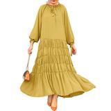 ZANZEA Womens Maxi Dresses Casual Muslim Tiered Layered Puff Sleeve Maxi Dress