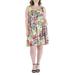 24seven Comfort Apparel Women's Plus Size Yellow Floral Print Sleeveless Pocket Dress