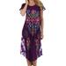 Sakkas Embroidered Painted Floral Cap Sleeve Rayon Dress - Purple - One Size