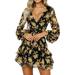 Pudcoco Womens Boho Floral Chiffon Summer Party Evening Beach Short Mini Dress Sundress