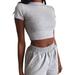 Women's 2Pcs Outfit Set Sportwear Fitness Set Crop Top Short Pants Clothes Gray