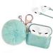 Kaleidio Case For Apple AirPods Pro [Thick Silicone] Fluffy Fur Ball Key Chain [Strap] Accessory Cover [Glittery Mint Green]