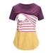 UKAP Women Pregnant Maternity Clothes Nursing Breastfeeding Tops Short Sleeve Striped Pacthwork Tops T-shirt