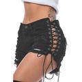Womens Destroyed Ripped Denim Jeans Shorts Hot Pants Casual Side Lace Up Bandage High-Waisted Beach