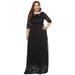 Meterk Women Plus Size Lace Maxi Dress 3/4 Sleeve Pocket Slim Elegant Party Long Dress White/Black/Burgundy