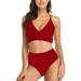 Colisha Ladies Women Plus Size Swimwear Juniors Sexy Swimsuit High Waisted Bikini Set Beachwear Swimming Costumes Lace Up Two Piece Bathing Suit Push Up Padded Tops with Bottoms Backless S-XL