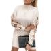 LilyLLL Women Hollow Long Sleeve Turtle Neck Sequins Bowknot Mini Dress