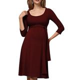 Womens Pregnant Maternity Swing Lace Up Nursing Breastfeeding Plain Midi Dress