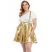 HDE Plus Size Shiny Metallic Suspender Skirt High Waisted Holographic Rave Skirt (Gold Foil, 2X)