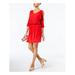 INC Womens Red Cold Shoulder 3/4 Sleeve V Neck Above The Knee Fit + Flare Dress Size S