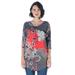 24/7 Comfort Apparel Women's Three Quarter Sleeve Grey Paisley Print Long Tunic Top