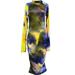 Women Casual Style Slim Tie-dye Dress Long Sleeves Round Neck Pleated One-piece Clothes Suit(Yellow, Red, Purple, Light Blue, Orange)