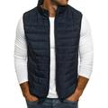 Mens Sleeveless Vest Solid Color Zipper Front Padded Cotton Coat Jacket Outerwear Waistcoat with Pocket for Winter