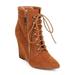 Women Suede Pointy Toe Single Sole Zip Wedge Bootie DB97