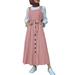 ZANZEA Dresses for Women Muslim Straps Square Neck Buttons Trimming Belted Dress