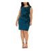 JESSICA HOWARD Womens Teal Embroidered Floral Sleeveless Jewel Neck Above The Knee Sheath Cocktail Dress Size 18W