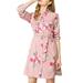 Allegra K Junior's Button Down Belted Polka Dots Floral Shirt Dress