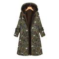 Alloet Fleece Women Hooded Coat Flowers Print Zipper Jacket Cardigan