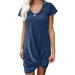 Women's Casual Short Sleeve V Neck Front Knot Twist Tie T Shirt Dress