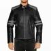 NomiLeather black leather jacket mens leather jacket and genuine leather jacket men (Black With Grey Strip ) XXX-Large