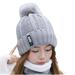 QunButy Hats for Men Women Ladies Warm Winter Hairball Plus Velvet Knitted Beanie Cap+Scarf