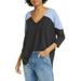 FREE PEOPLE Womens Navy Color Block 3/4 Sleeve Scoop Neck Top Size M