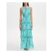 TOMMY HILFIGER Womens Aqua Tiered Paisley Sleeveless Halter Maxi Sheath Formal Dress Size 8