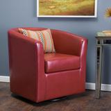 Barrel Chair - Wade Logan® Wilmore 30" W Faux Leather Swivel Barrel Chair Faux Leather/Fabric in Red | 30.25 H x 30.2 W x 29 D in | Wayfair