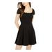 B DARLIN Womens Black Low Back Scalloped-trim Short Sleeve Square Neck Mini Fit + Flare Cocktail Dress Size 13\14