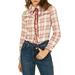 Allegra K Women's Ruffle Plaid Tartan Shirt Button Up Long Sleeve Tie Neck Cotton Top