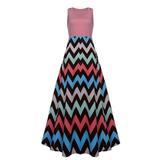 LAPA Women Boho Chevron Striped Print Summer Sleeveless Tank Long Maxi Party Dress