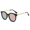 FINDLAY CD07 - Women's Retro Mirrored Lens Horned Rim Round Sunglasses - Green-Pink