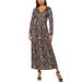 Womens Sexy Cross Wrap V Neck Long Sleeve High Waist Floral Leopard Printed Ladies Casaul Party Plain Long Maxi Dresses Boho Sundress with Pockets