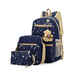 Lowestbest 3Pcs/Sets Navy Blue Canvas School Backpacks for Girls, Large Capity Scatchel Rucksack Backpacks for Middle School, Sports and Outdoors Backpacks for Camping/Hiking/Climbing