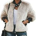 Women Warm Teddy Bear Fleece Leather Patchwork Pocket Long Sleeve Slim Jacket Zip Up Oversize Outwear Coats