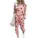 Avamo Womens Casual Pajamas Set Round Neck Long Sleeve T-shirt and Drawstring Pants Suit Stars Leaves Print Loungewear Fashion Holiday Sleepwear PJS Sets