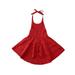 Wsevypo Children Girl Solid Color Sleeveless Backless Ruffle Halter Dress