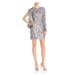 AIDAN MATTOX Womens Gray Embellished Long Sleeve Jewel Neck Mini Sheath Cocktail Dress Size 2