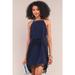 Navy Halter Neck Sleeveless Front Self-tie Lace Trim Slip Mini Dress L