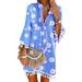 LilyLLL Womens Bohemian Floral 3/4 Sleeve Long Tunic Mini Sundress