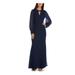 NIGHTWAY Womens Navy Glitter Zippered Long Sleeve Keyhole Full-Length Pleated Evening Dress Size 6