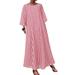 Women Vintage 3/4 Sleeve Long Kaftan Check Plaid Maxi Dress