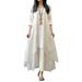 Sexy Dance Women Irregular Hem Swing Dress Cotton Linen Maxi Dress Ladies Casual Button Elegant Evening Dress Plain T Shirt Dress Fake Two Piece Dress M-5XL Oversize