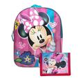 Minnie Mouse Backpack 15" Bow Hearts w/ Girls Minnie Bi-Fold Wallet Pink