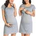 Womens Maternity Short Sleeve Striped Print Nursing Dress For Breastfeeding