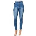 Love Moda Womenâ€™s High Rise Cargo Jeans with Adjustable Belt (Blue, Small #Rjh2454)