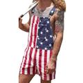 Women Men American Flag Romper Adjustable Denim Bib Jeans 4th of July Jumpsuit